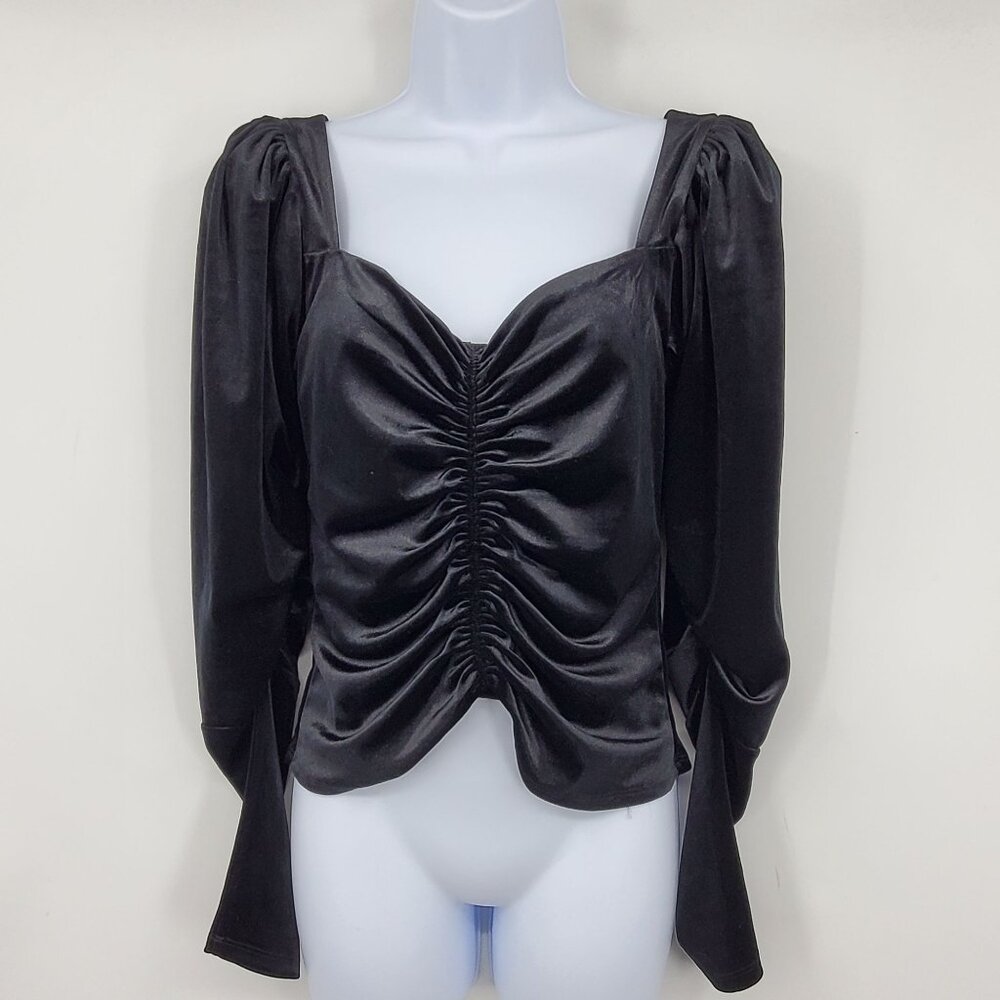 Express‎ Women's Black Velvet Ruched Front Winter Going Out Shirt Small